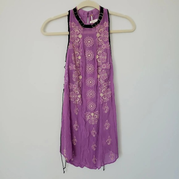 NWT Free People Sunset Kisses Purple Embroidered Sheer Dress Size Small - Picture 1 of 12